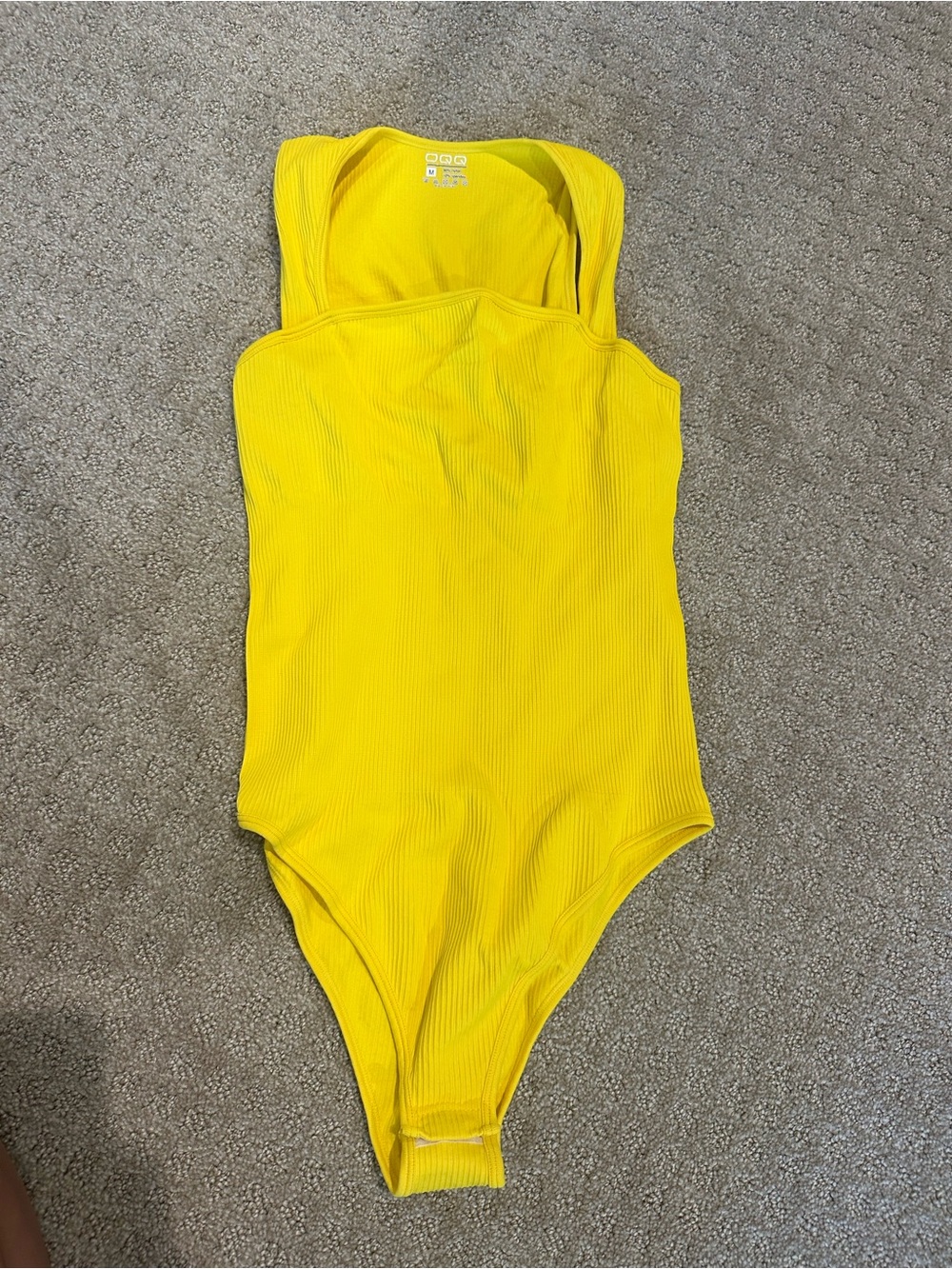 Ribbed Yellow Women’s Bodysuit with Square Neck